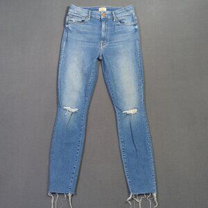 Mother Jeans Women's 27 Blue High Waisted Looker Ankle Fray In Thrilling Shots